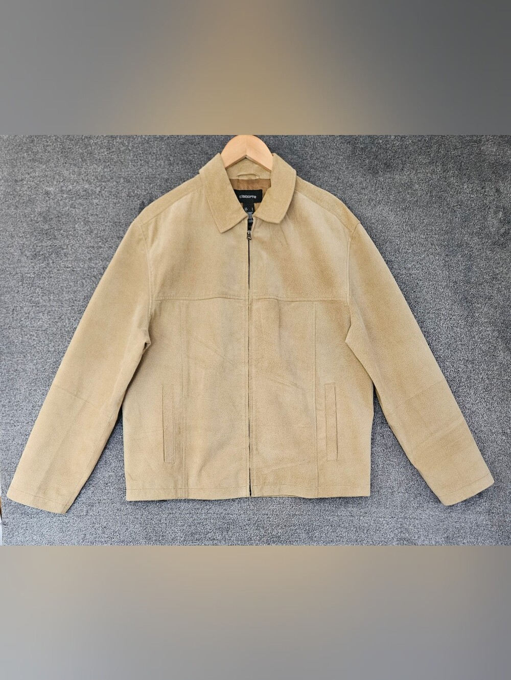 Vintage Claiborne Genuine Cow Suede Leather Jacket Beige Zip Style MERU 2948 L